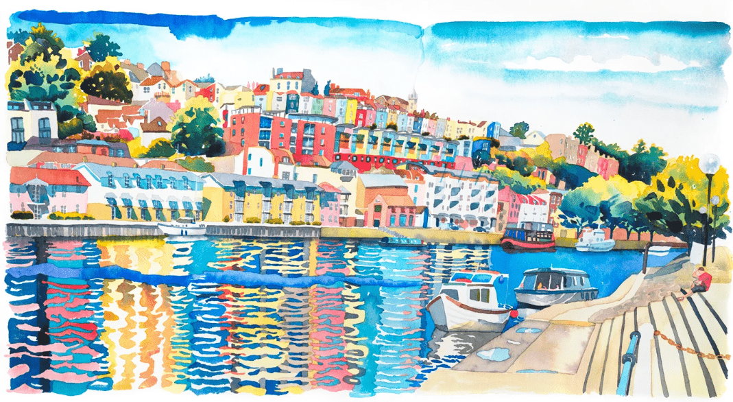 Print 90x45cm Giclee Print "Hotwells in Cobalt" homeware shops bristol gift shops bristol Abigail McDougall