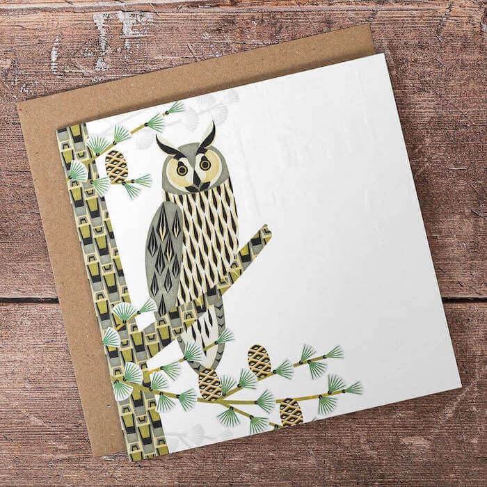 Greetings Card Owl (Embossed) Greeting Card homeware shops bristol gift shops bristol Ash Leaf Printmaking