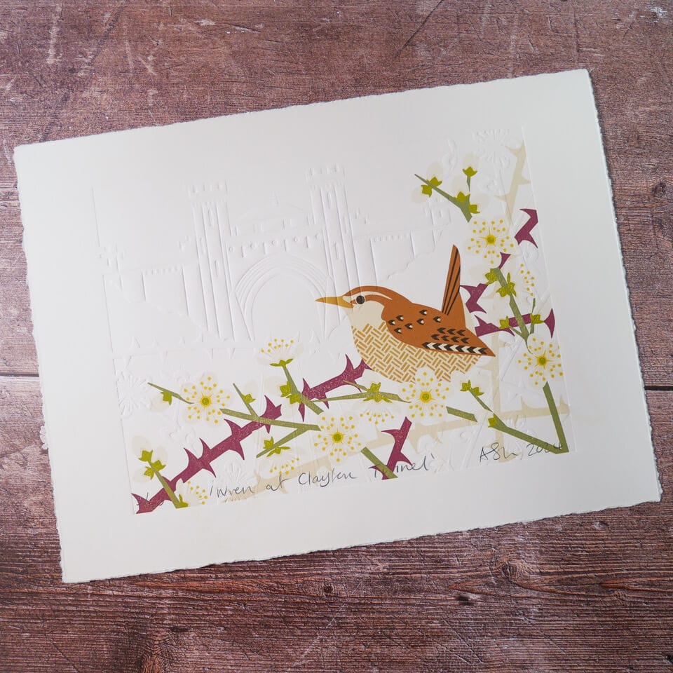 Prints Wren Hand Embossed Lino Print - Limited Edition homeware shops bristol gift shops bristol Ash Leaf Printmaking