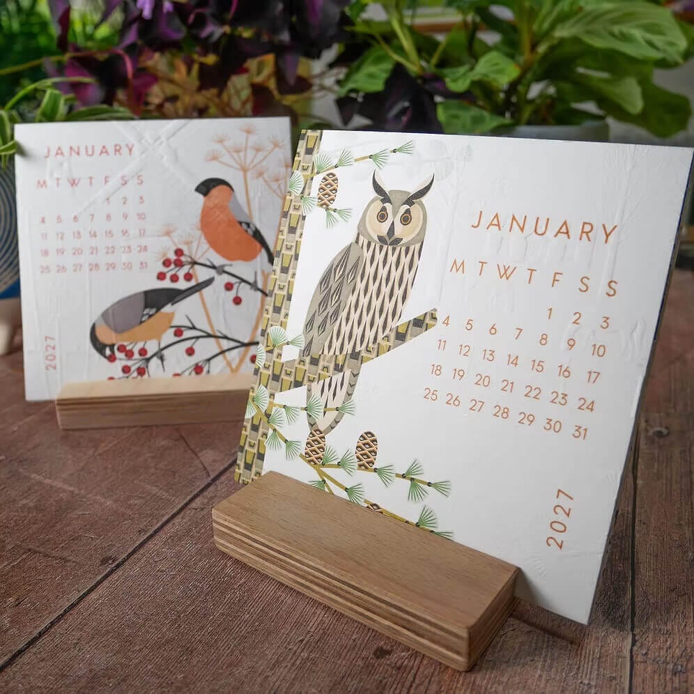 Wildlife Calendar Hand Embossed 2027 Wildlife Desk Calendar (With Stand or Without Stand) homeware shops bristol gift shops bristol Ash Leaf Printmaking