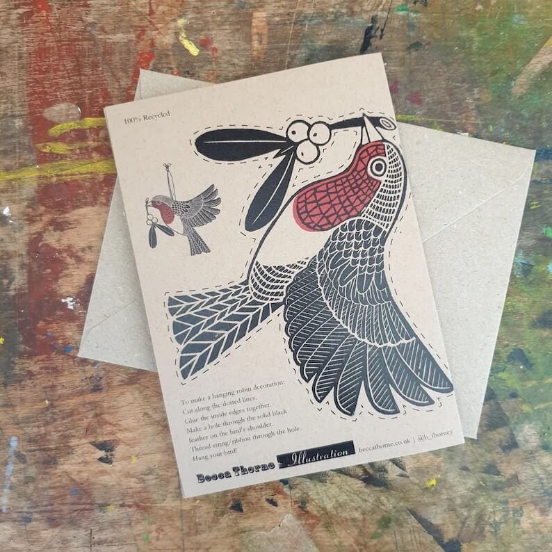 Greetings Card Robin Christmas Card homeware shops bristol gift shops bristol Becca Thorne Illustration