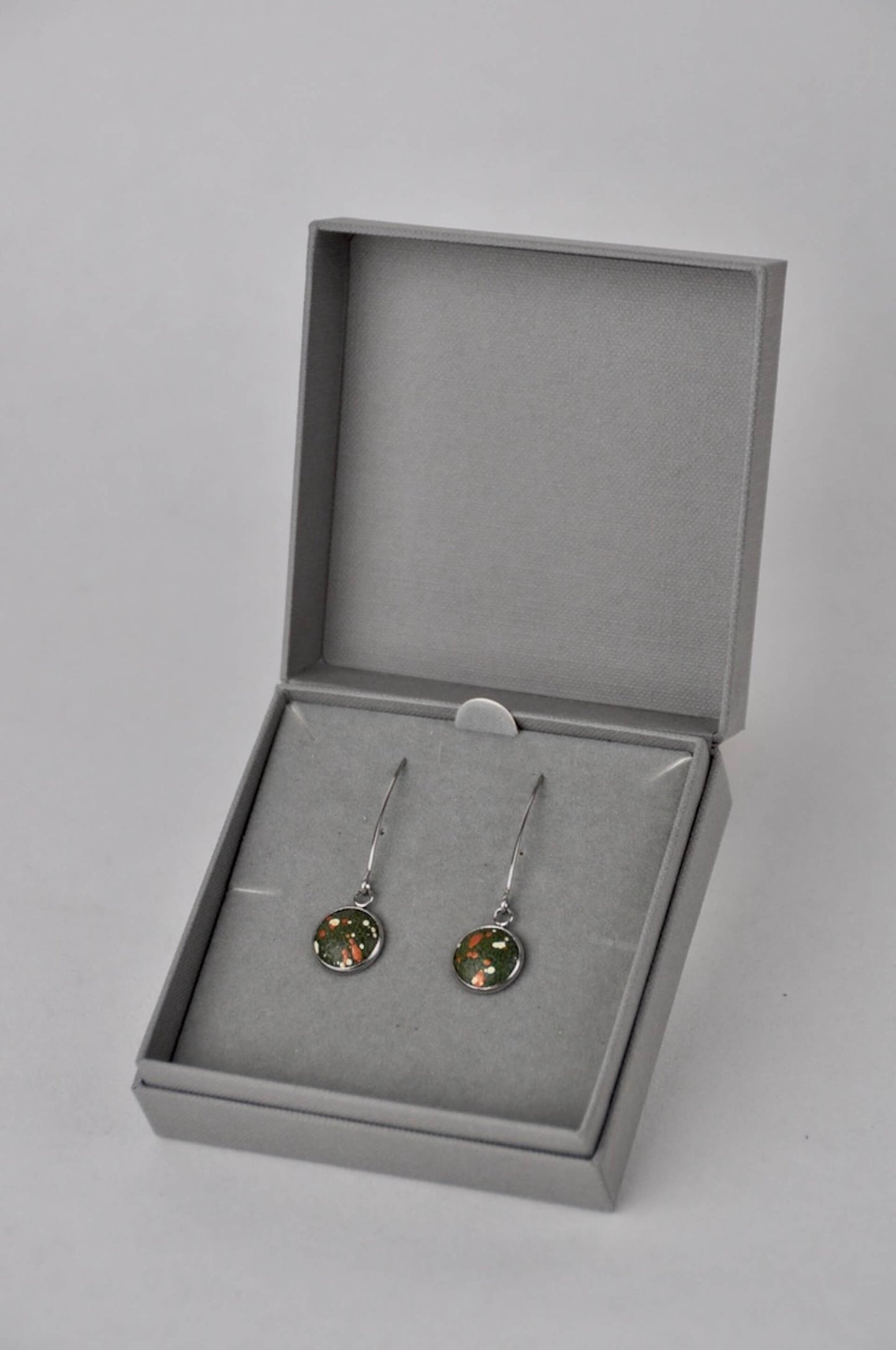 Earrings Green Vegan Leatherette with Metallic Copper & Cream Flecks Stainless Steel V Shape Drops with Gift Box (multiple colours) homeware shops bristol gift shops bristol Bex & Bolt