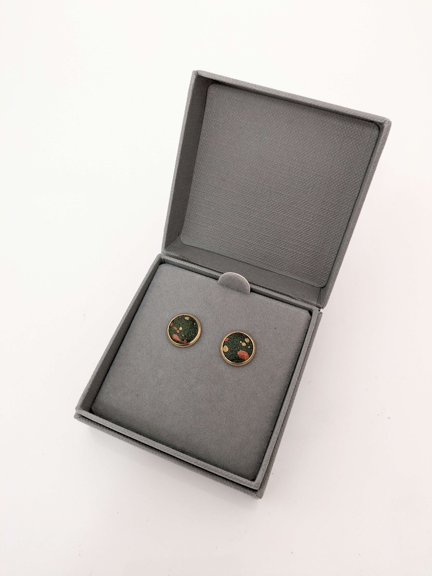 Earrings Green leatherette with Metallic Copper & Gold flecks (Golden colour) Mini Studs in Stainless Steel - Various Colours homeware shops bristol gift shops bristol Bex & Bolt