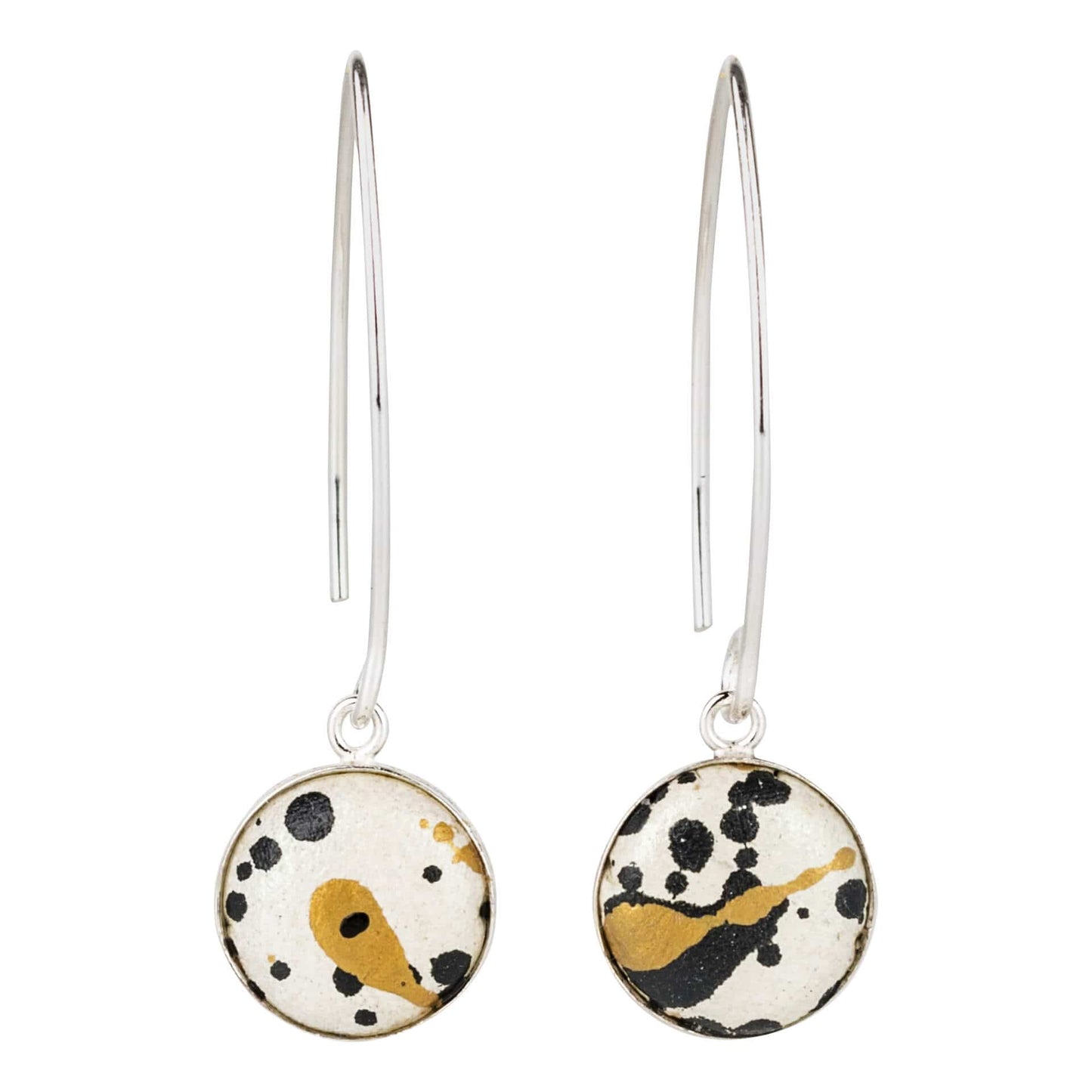 Earrings Pearly White Leather with Black Print & Gold Flecks Eco Silver V Shape Drops (multiple colours) homeware shops bristol gift shops bristol Bex & Bolt