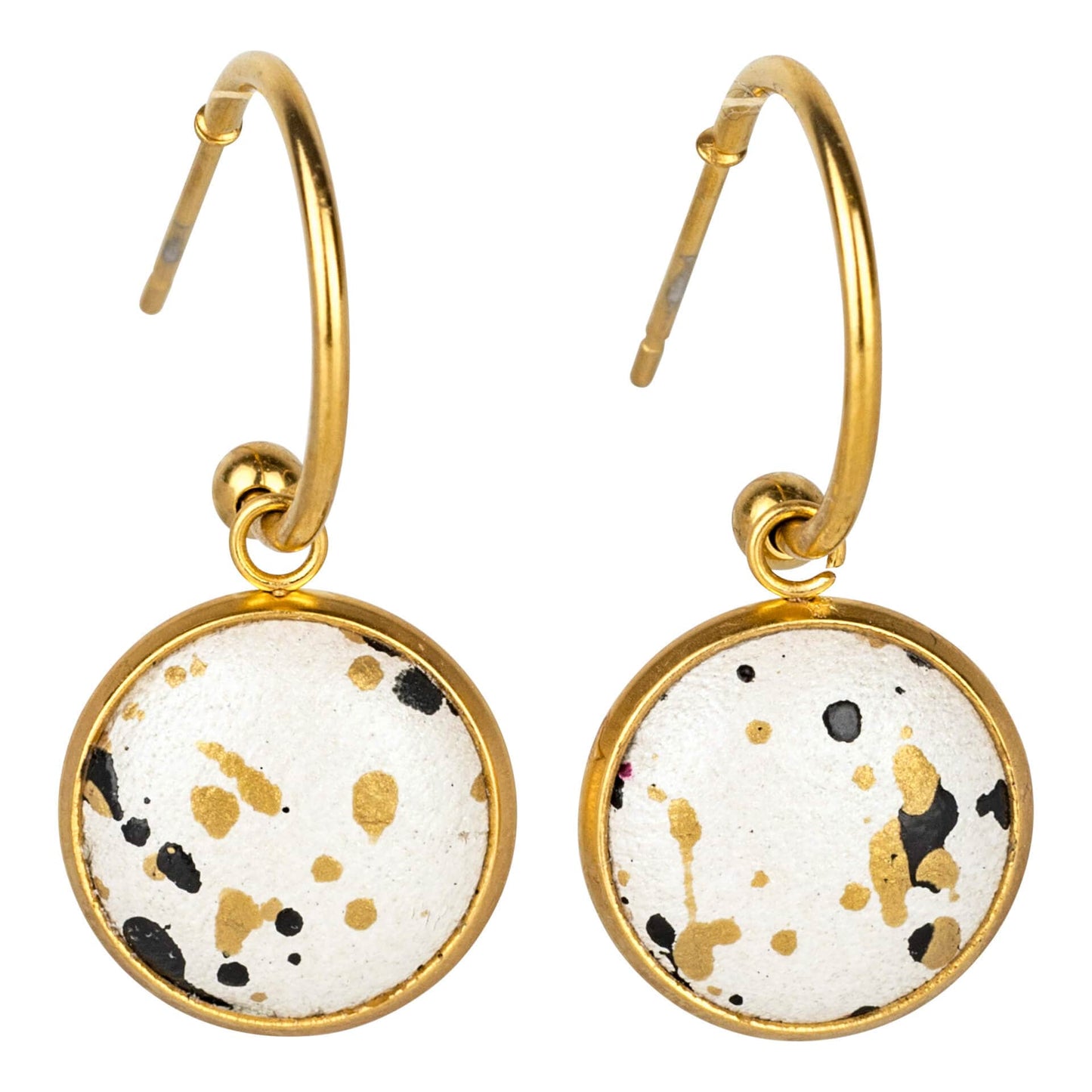 Earrings Pearly White with Black Print & Gold Flecks Stainless Steel Hoop Studs with Gift Box (multiple colours) homeware shops bristol gift shops bristol Bex & Bolt