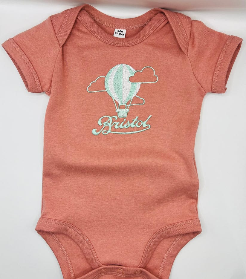 Clothing 0 - 3 Months Born in Bristol | Pink | Baby Bodysuit with Hot Air Balloon (multiple sizes) homeware shops bristol gift shops bristol Born in Bristol
