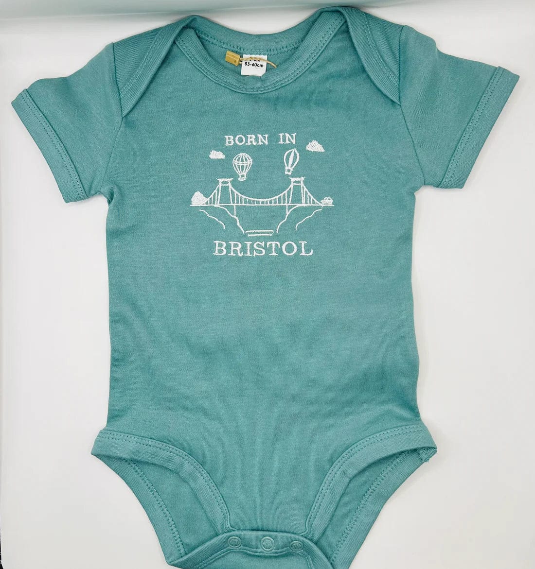 Clothing 0 - 3 Months Born in Bristol | Sage Green | Baby Bodysuit with Suspension Bridge (multiple sizes) homeware shops bristol gift shops bristol Born in Bristol