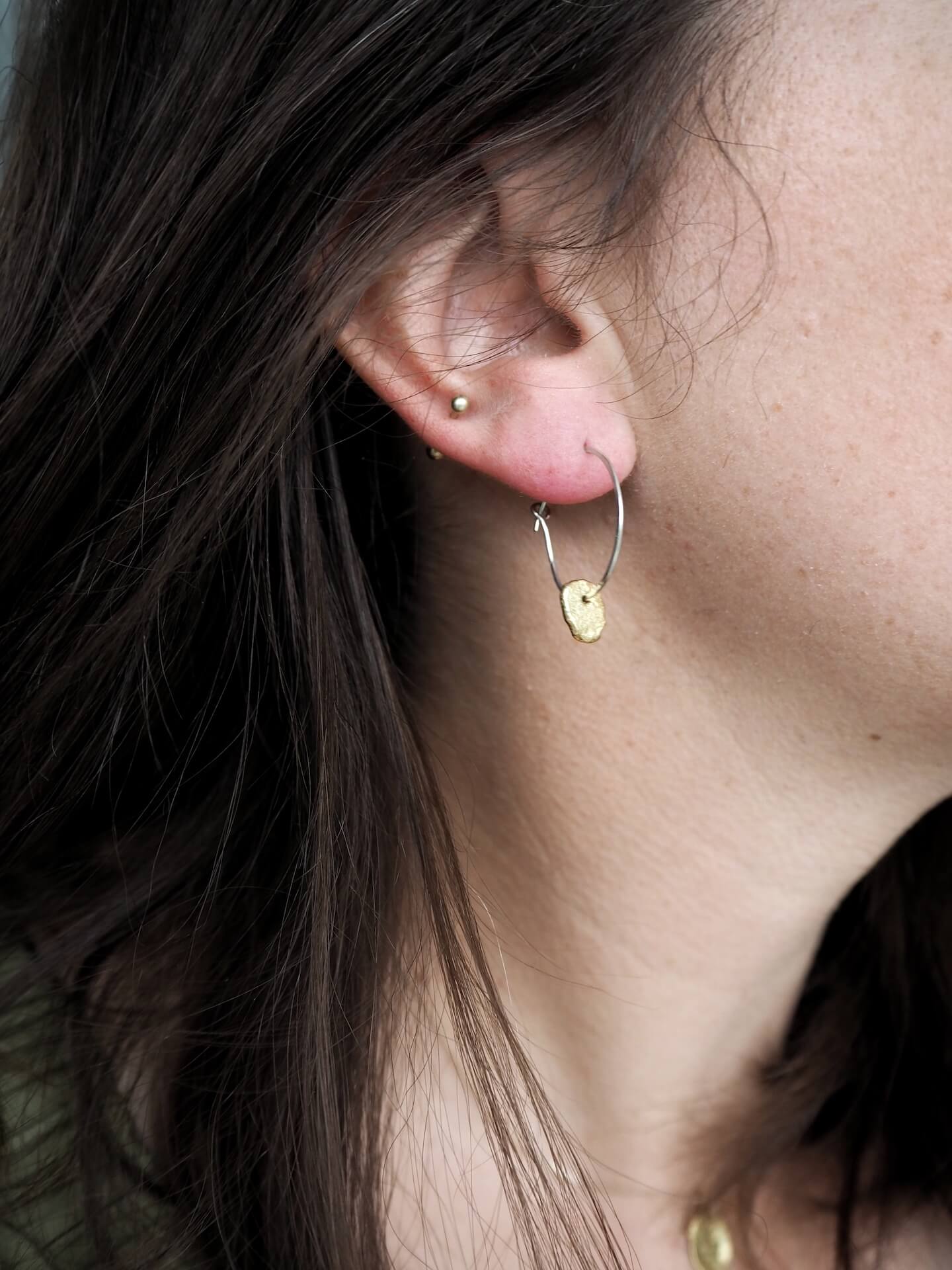 Earrings ZERO - Silver Hoops With Brass Charm homeware shops bristol gift shops bristol By Maraca