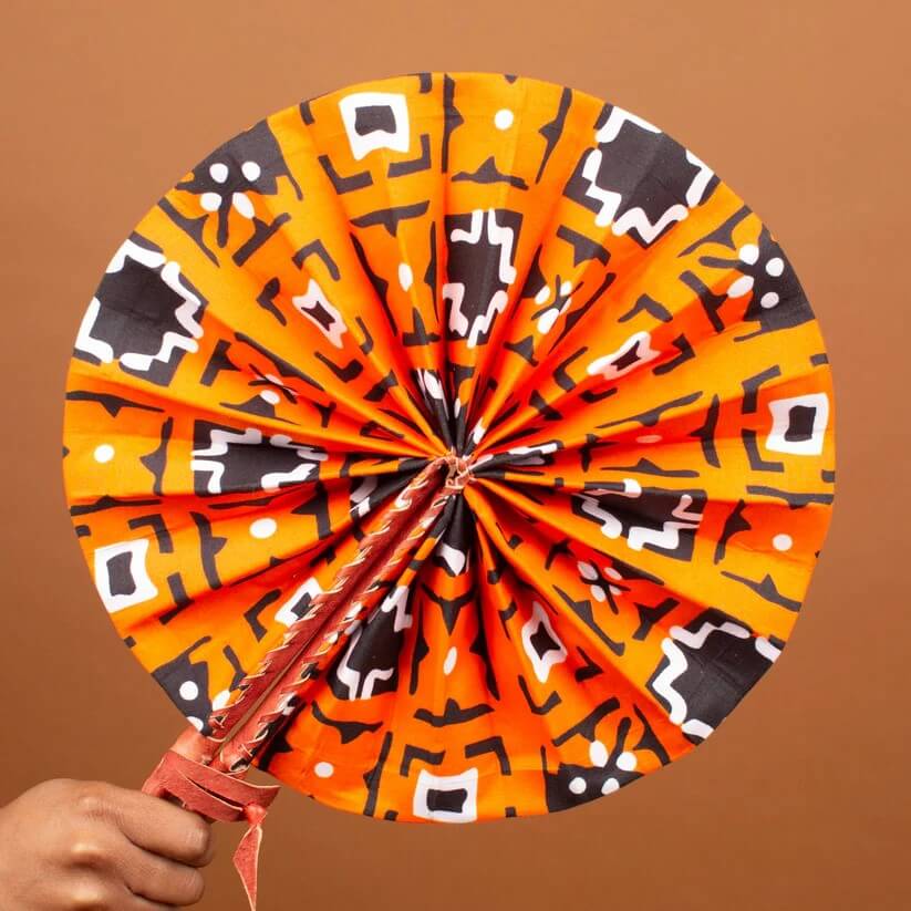 Kwesi Leather Bound African Print Fan (Various Prints) homeware shops bristol gift shops bristol Cultureville