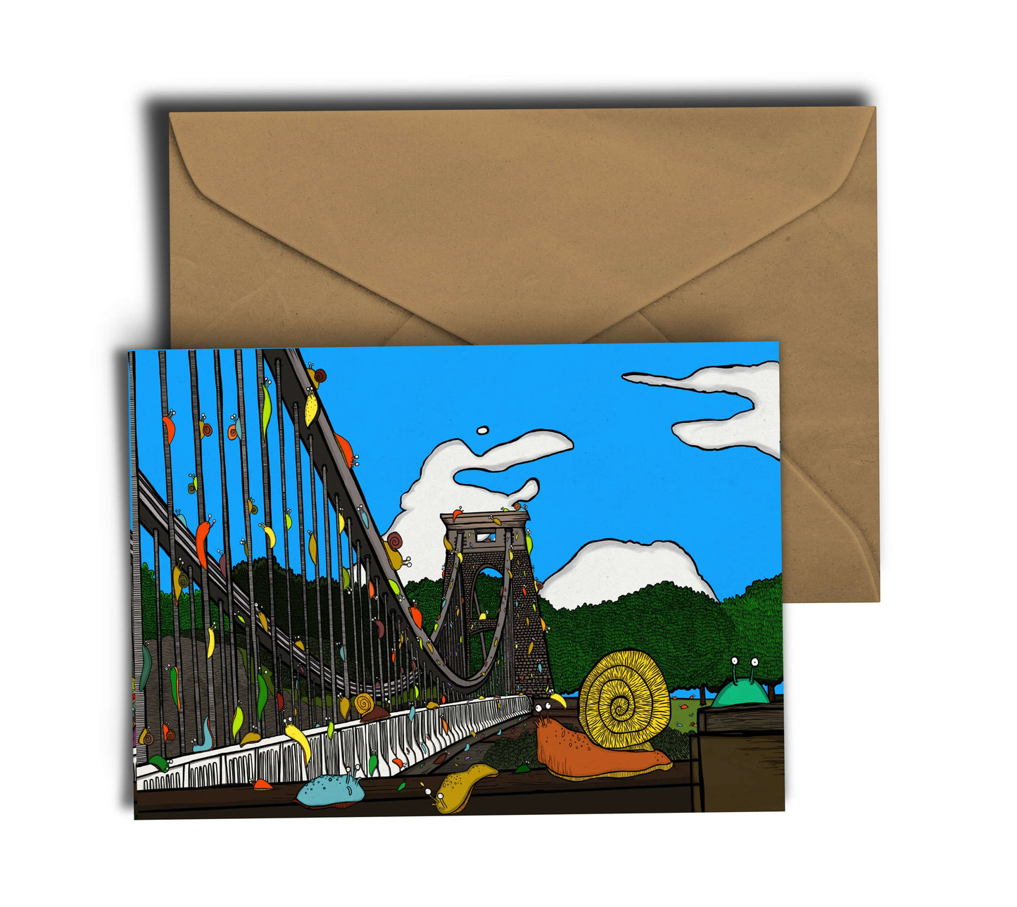 Greetings Card A6 Greeting Card Slugs and Snails Vs Bristol's Clifton Suspension Bridge Greetings Card homeware shops bristol gift shops bristol Dixon Does Doodles