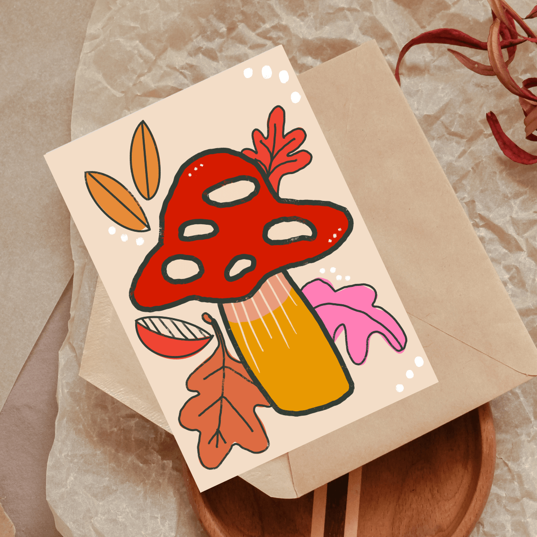 Greetings Card Mushroom - Botanical Greetings Card homeware shops bristol gift shops bristol Do It Later Illustration