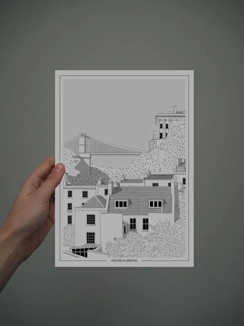 Print Black Clifton Suspension Bridge Print Hotwells - A4 (various colours) homeware shops bristol gift shops bristol Ellie Rowe Design