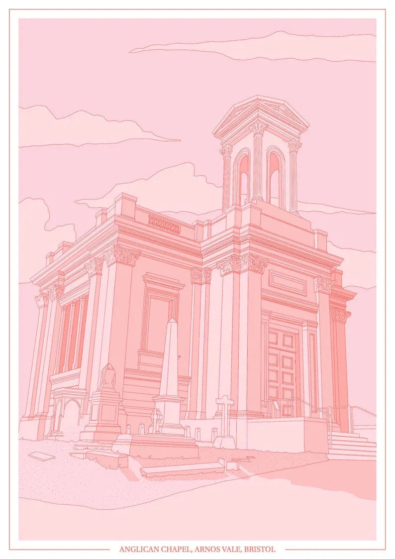 Print Pink Anglican Chapel, Arnos Vale Cemetery Print - A4 (various colours) homeware shops bristol gift shops bristol Ellie Rowe Design