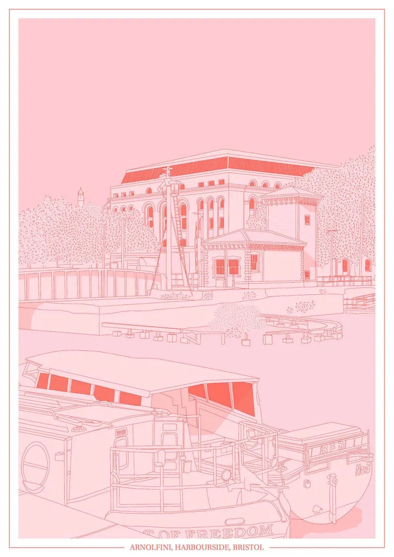 Print Pink Arnolfini, Harbourside Print - A4 (various colours) homeware shops bristol gift shops bristol Ellie Rowe Design