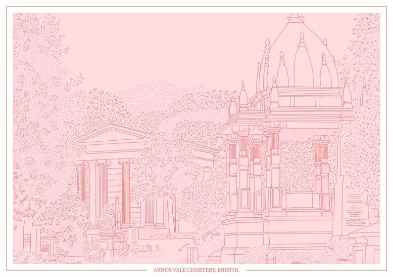 Print Pink Arnos Vale Cemetery Print - A4 (various colours) homeware shops bristol gift shops bristol Ellie Rowe Design