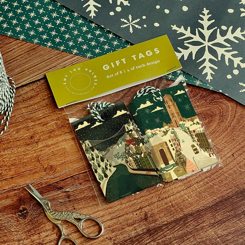 Gift Tags Park Street / Clifton Suspension Bridge Christmas Gift Tags Set of 8 (various designs) homeware shops bristol gift shops bristol Emy Lou Holmes
