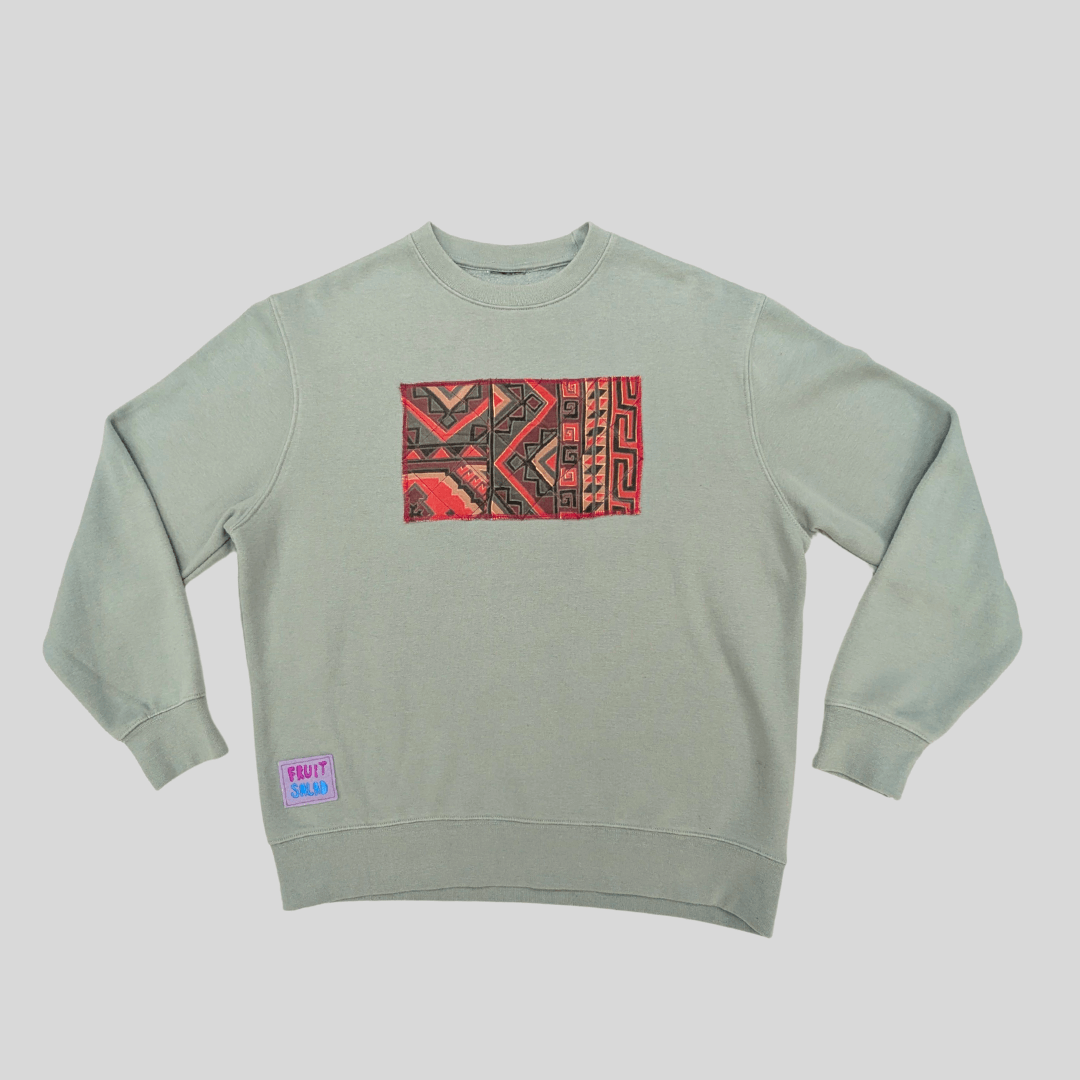 Rework Sweatshirt Sustainable Rework Sweatshirt - Moss Green/Aztec Patch homeware shops bristol gift shops bristol Fruit Salad