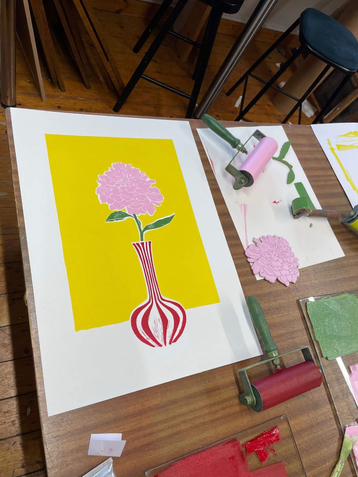 Print 'Pink Peony' A2 Original Linocut (Framed) homeware shops bristol gift shops bristol Harriet Popham