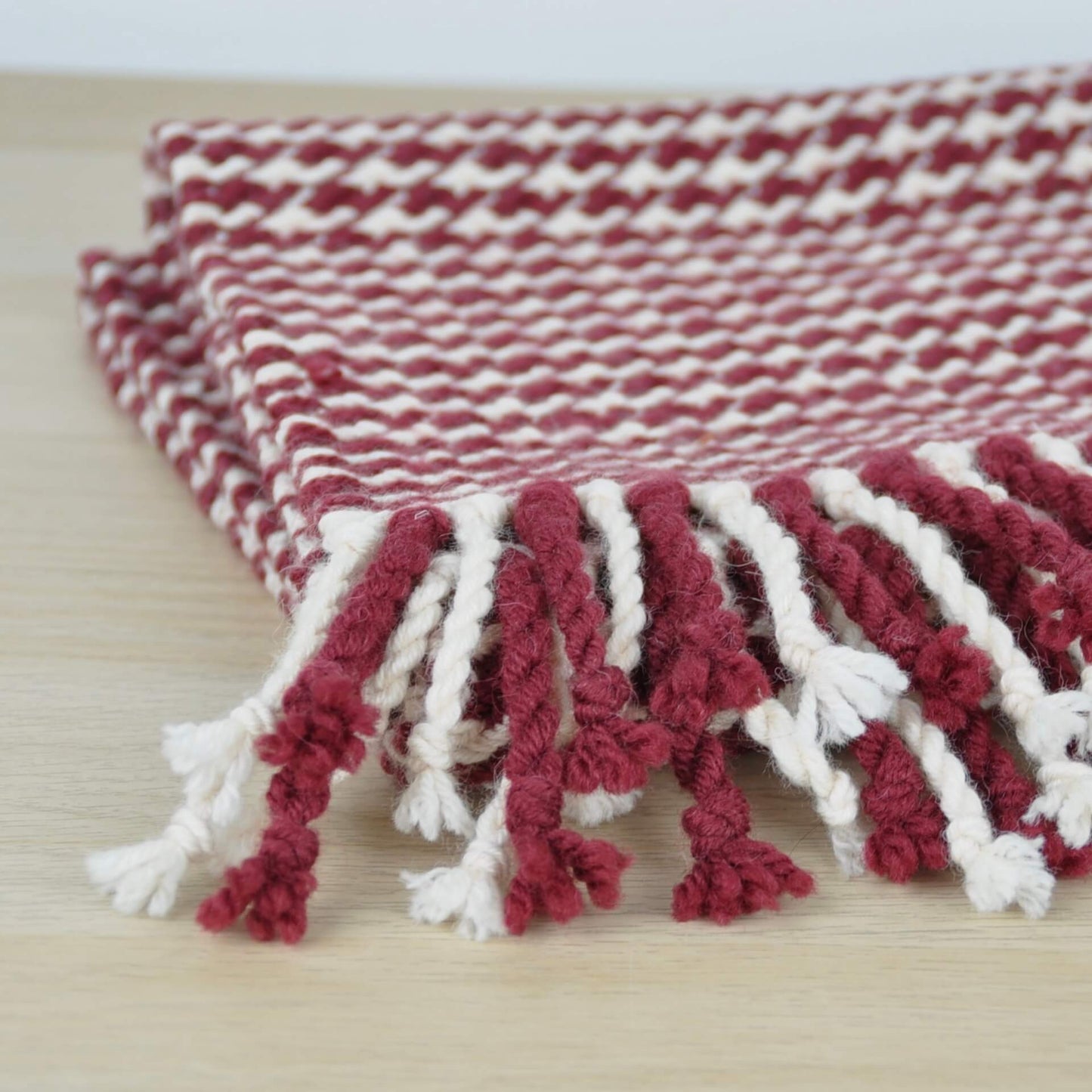 Scarf Wine & White Houndstooth Handwoven Scarf homeware shops bristol gift shops bristol Honest Weaves