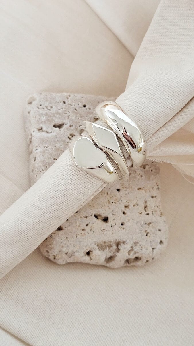 Silver Ring Polished - Q ‘Diamond Signet Ring’ - Silver Ring (various sizes) homeware shops bristol gift shops bristol Honey Coast Studio