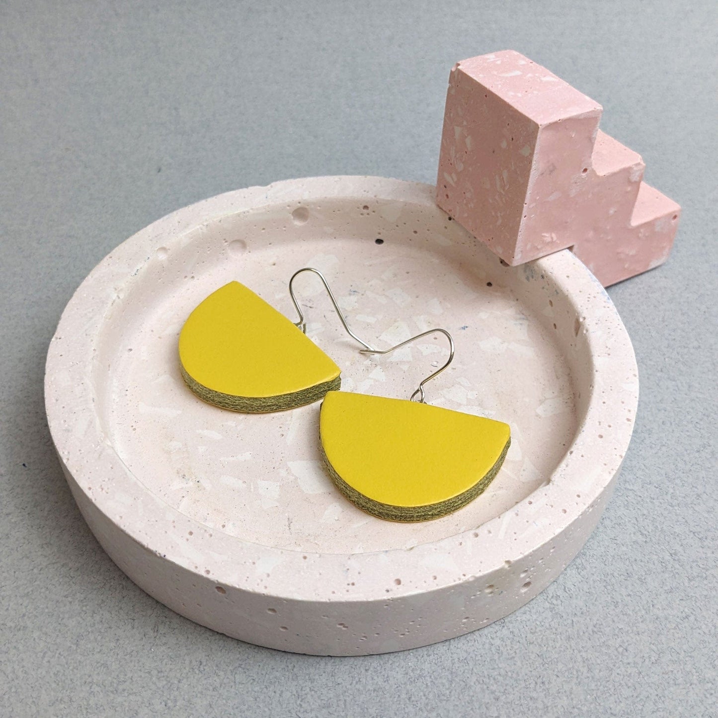 Earrings Bright Yellow Recycled Leather Earrings - Small Semi Circle Drop (various colours) homeware shops bristol gift shops bristol Kay Morgan