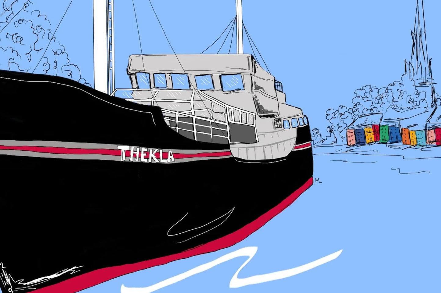 Thekla Bristol Print - Iconic Music Venue Wall Art | Harbourside Illustration (various sizes) homeware shops bristol gift shops bristol Made By Meg