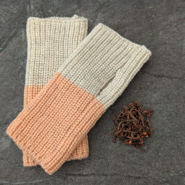 Woollen Fingerless Mittens Madder Peach and White Woollen Fingerless Mittens - Colour Block - Five Colours homeware shops bristol gift shops bristol Ria Burns
