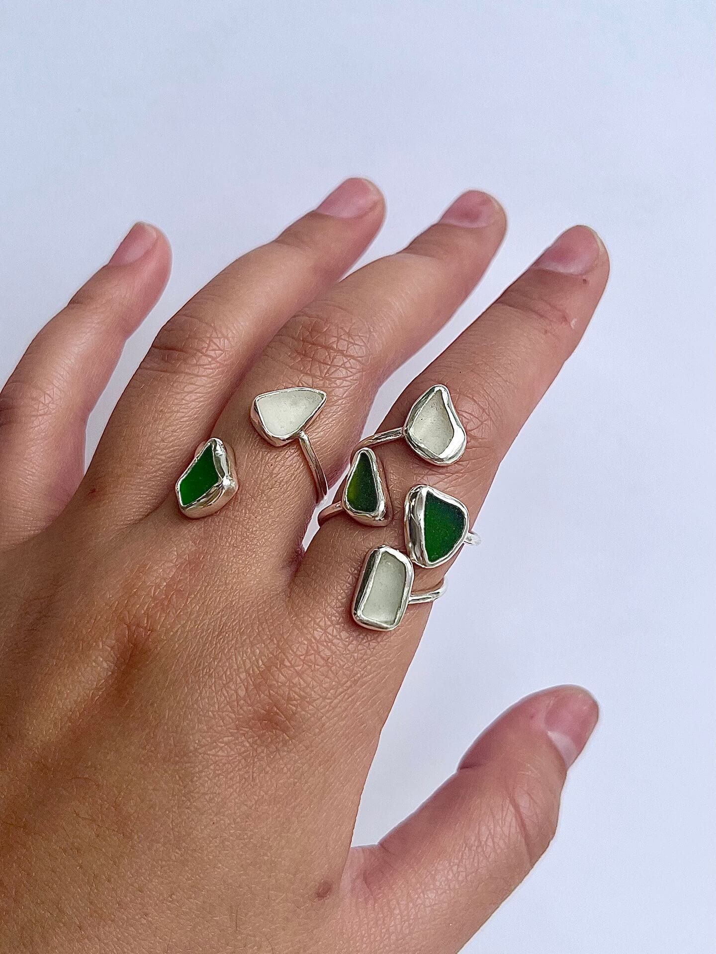 Rings White and Green Seaglass Seaglass Ring - 'Adjustable Double' (various colours) homeware shops bristol gift shops bristol Shiryun Jewellery