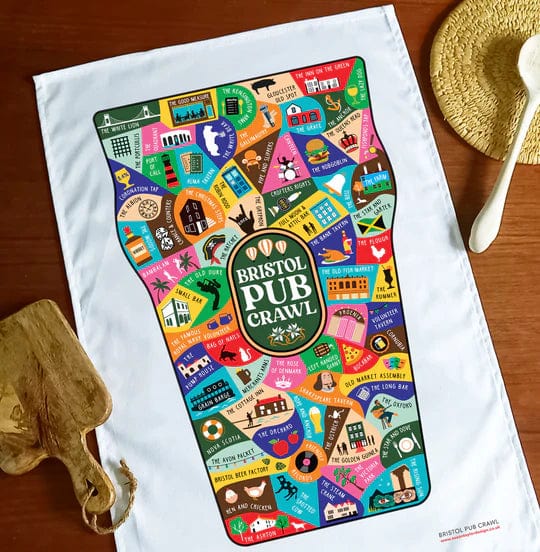 Tea Towel De Bristol Pub Crawl | Tea Towel homeware shops bristol gift shops bristol Susan Taylor Design