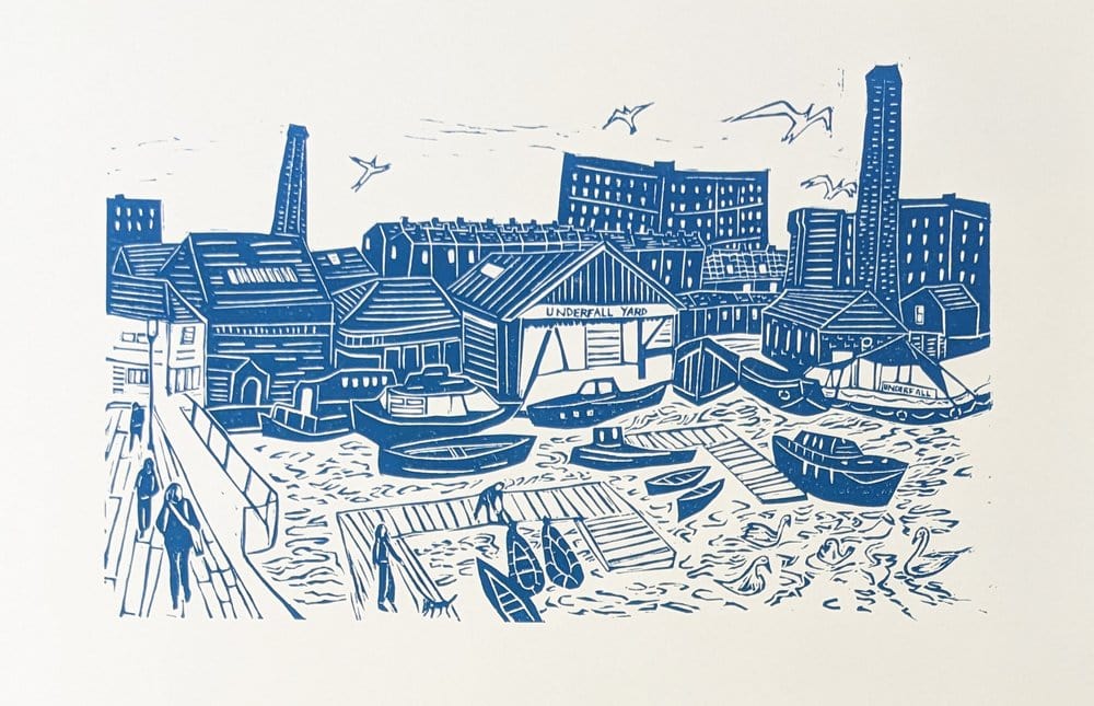 Print 35cm x 25cm Underfall Yard, Original Linocut Print homeware shops bristol gift shops bristol Victoria Wilmott