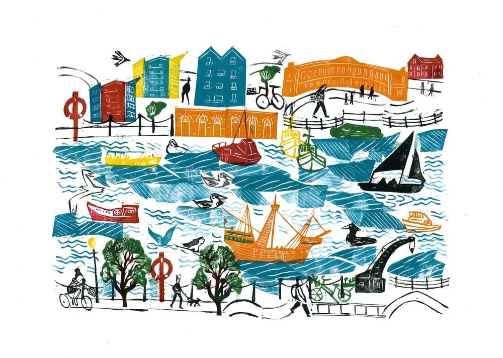 Print A3 Harbourside Wanderings, Giclee Print homeware shops bristol gift shops bristol Victoria Wilmott