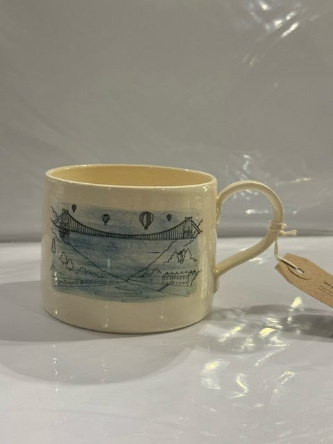 Ceramics Illustration with Blue Wash Glaze Bristol Clifton Suspension Bridge - DRAWN Front View - Ceramic Mug homeware shops bristol gift shops bristol Wendy Calder Ceramics
