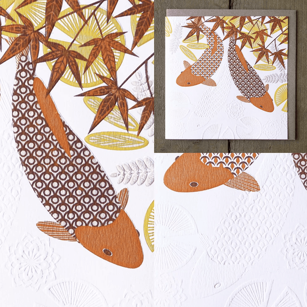 Greetings Card Two Koi Card homeware shops bristol gift shops bristol Ash Leaf Printmaking