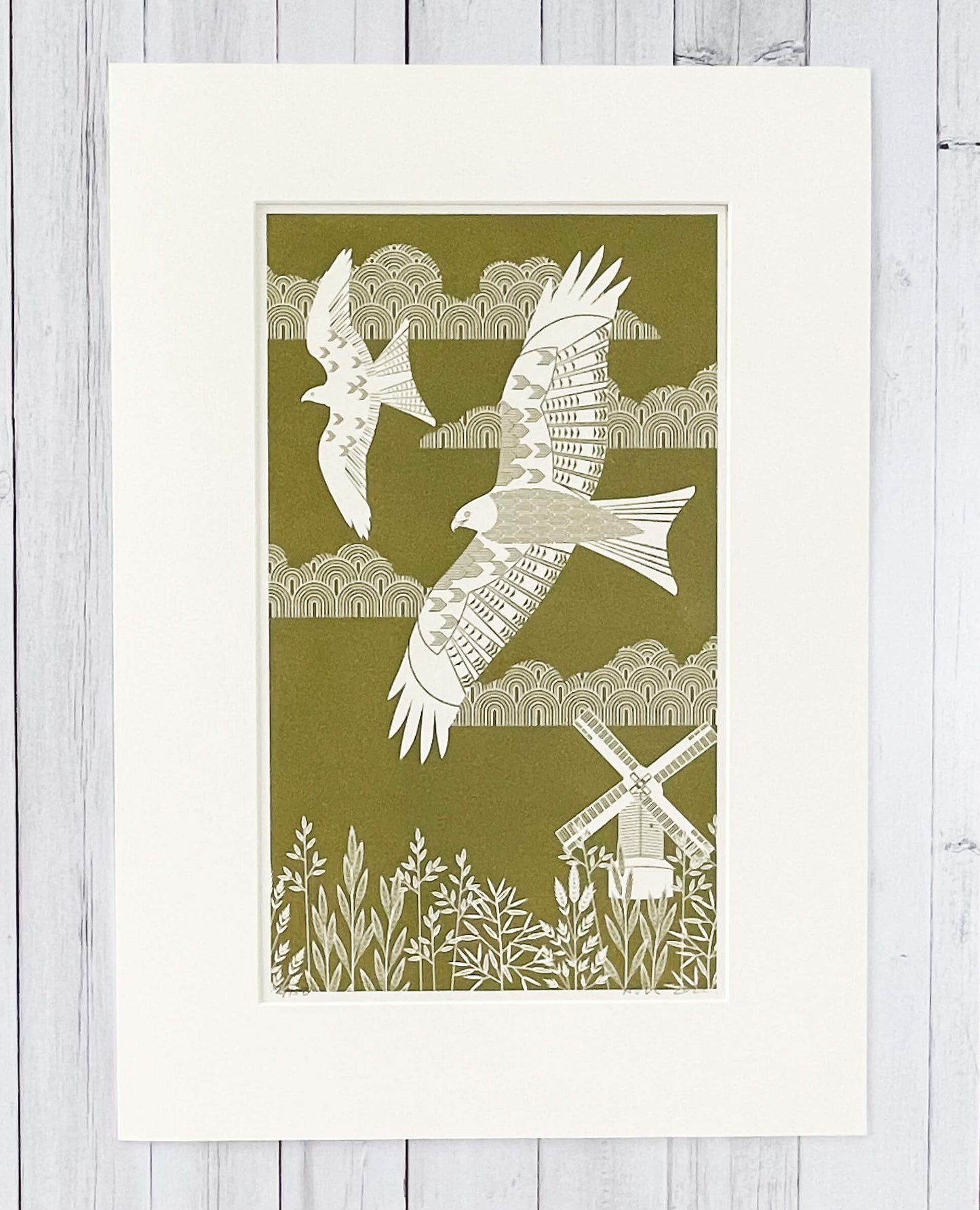 Print Red Kite Print In Olive Green homeware shops bristol gift shops bristol Ash Leaf Printmaking