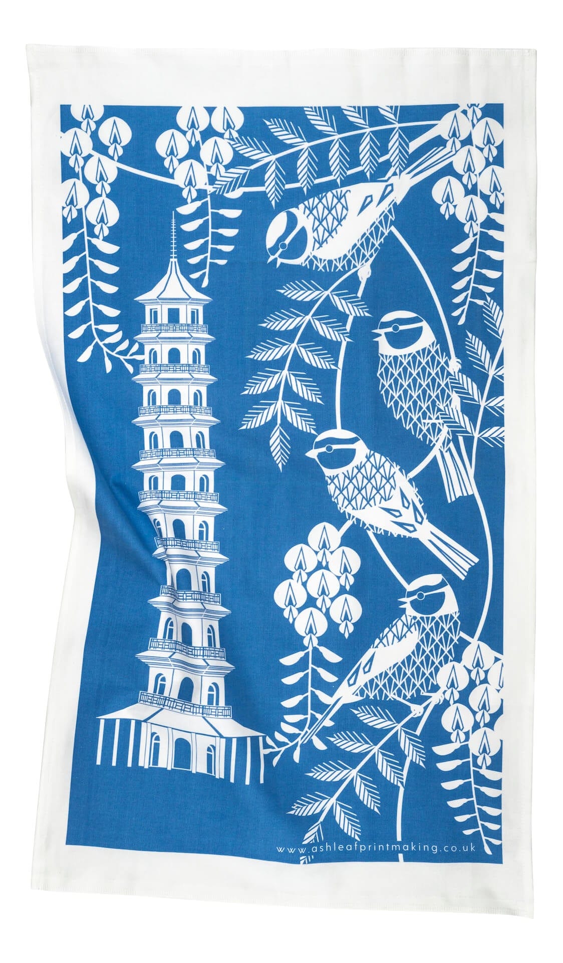 Tea Towel Blue Tits Tea Towel in Blue homeware shops bristol gift shops bristol Ash Leaf Printmaking