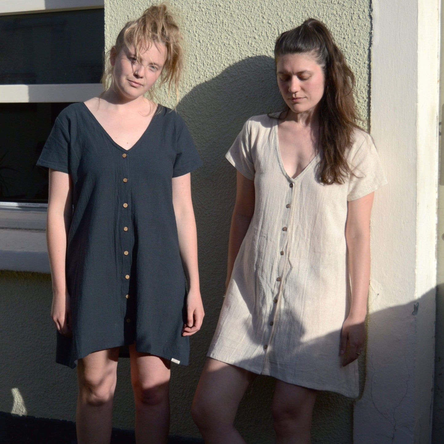 Medium Khadi Cotton Button Dress - Slate homeware shops bristol gift shops bristol Baana Naturals