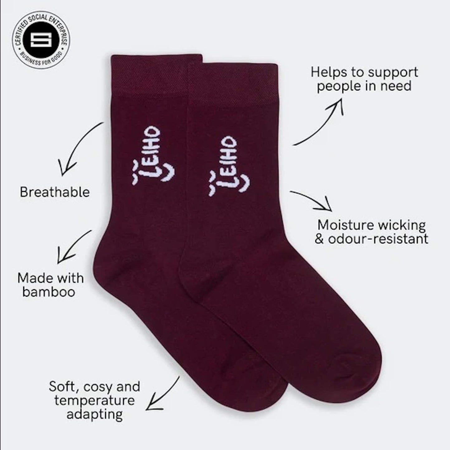 Socks Smiley Bamboo Socks - 'Your Favourite' Burgundy Red homeware shops bristol gift shops bristol Leiho
