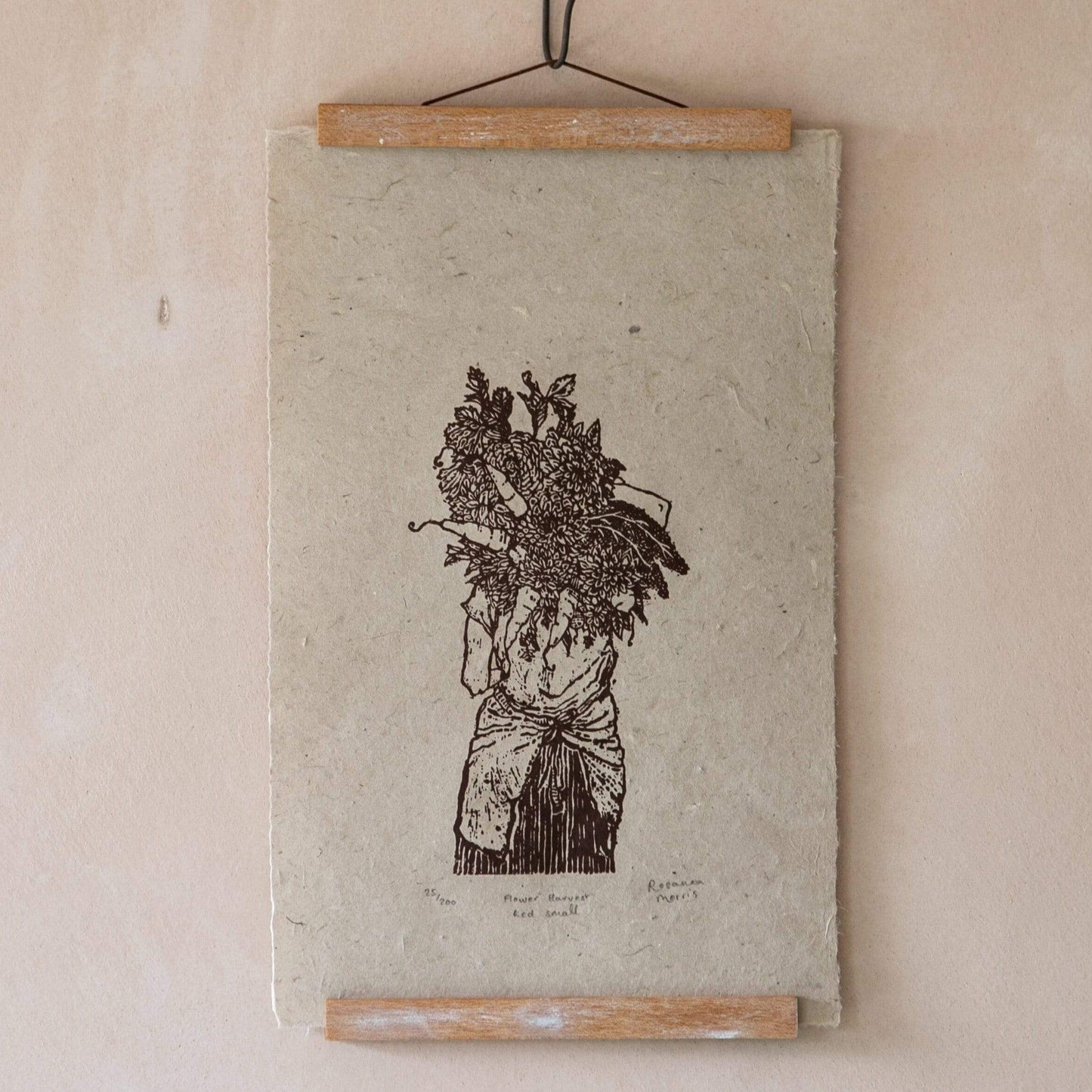 Prints Large Burnt Umber Lino Print 'Flower Harvest' homeware shops bristol gift shops bristol Rosanna Morris