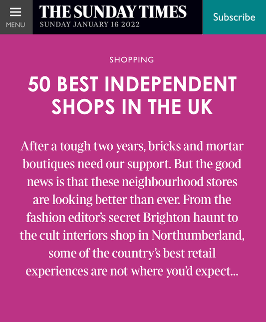 50 Best Independent Shops - The Sunday Times, Style Magazine - Jan 2022