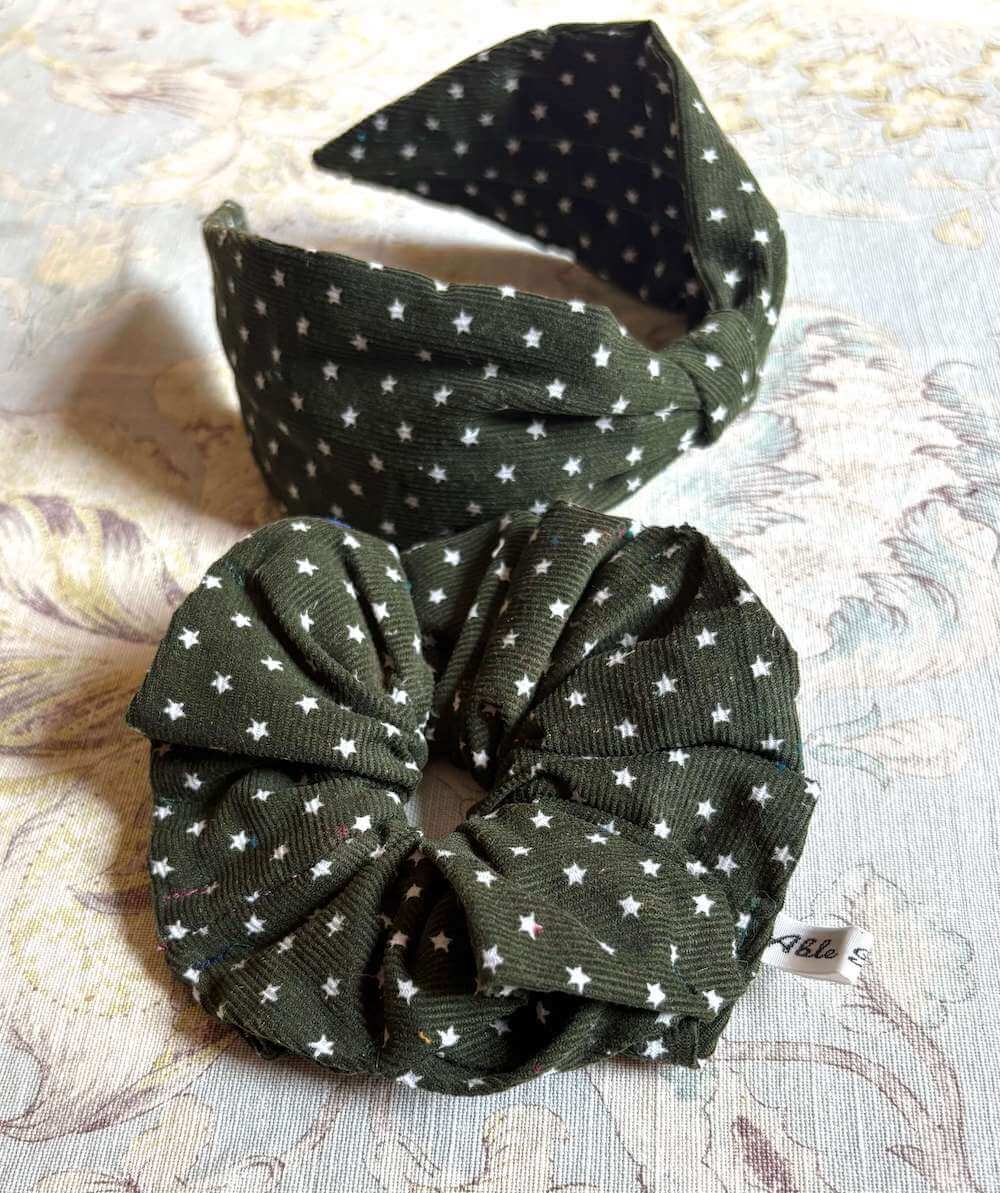 Corduroy Scrunchie Olive Star Corduroy Scrunchies homeware shops bristol gift shops bristol Able Mabel