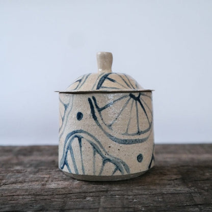 Decorative Ceramic Jar Cream Base w/ Blue Detail (b) Handmade Illustrated Ceramic Jar (Various Designs) homeware shops bristol gift shops bristol AKF Ceramics