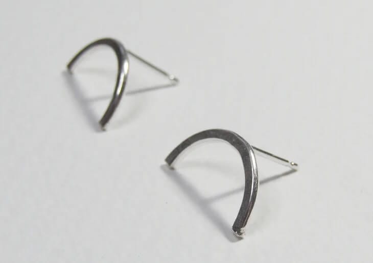 Amelia Stone Jewellery Earrings 'Half Moon' Stud Earrings - Sterling Silver