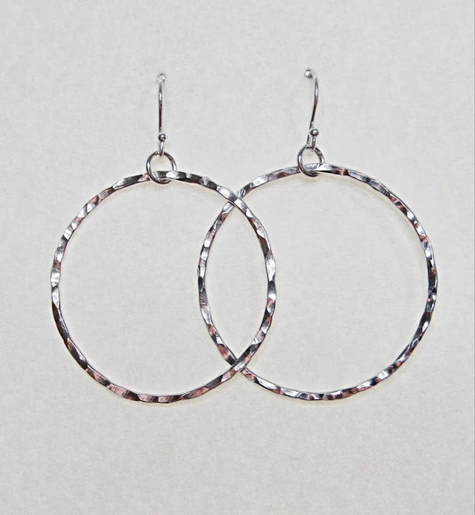 Amelia Stone Jewellery Earrings Large 'Hammered Hoop' Earrings - Sterling Silver