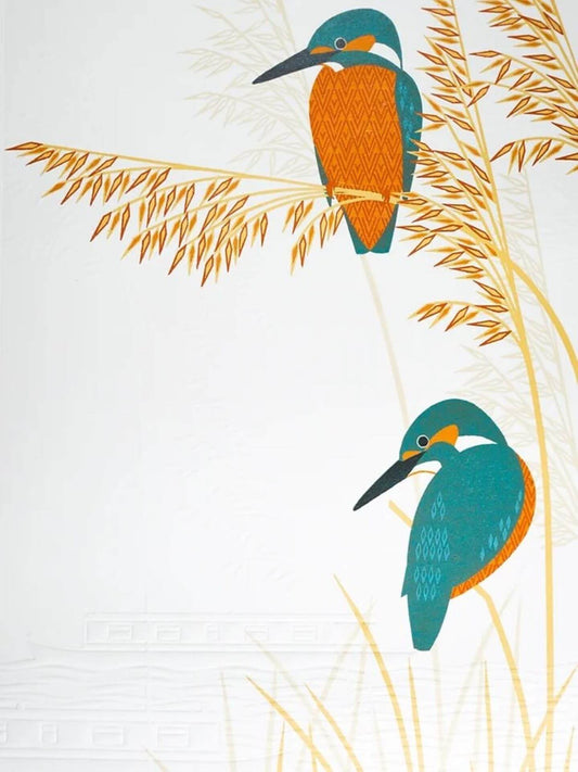 Ash Leaf Printing Print Kingfishers by the Canal Reduction Woodcut Print