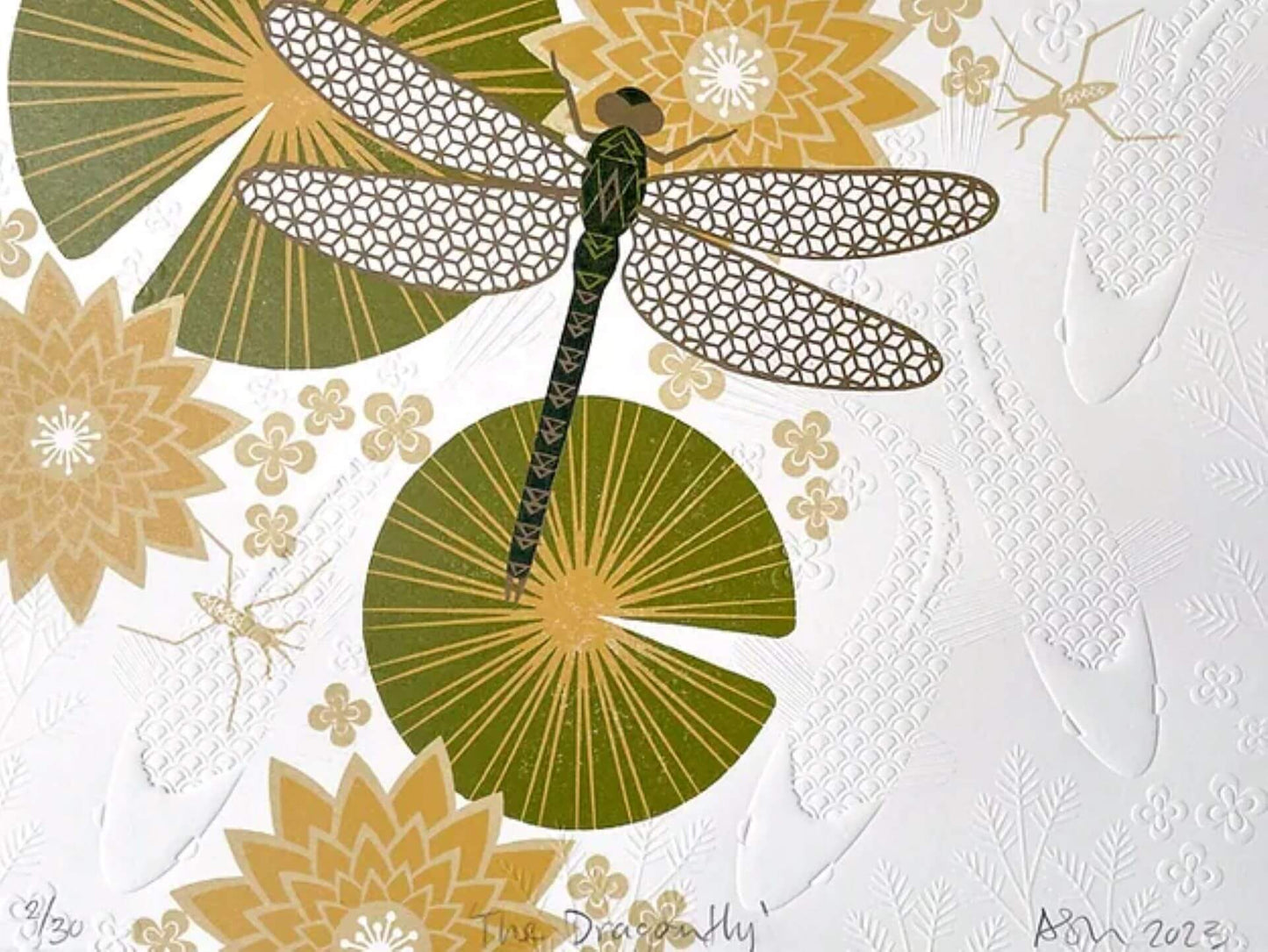 Ash Leaf Printing Print 'The Dragonfly' Reduction Woodcut Print