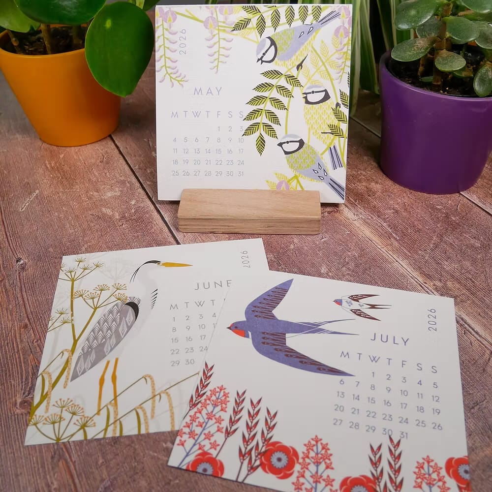 Bird Calendar Hand Embossed 2026 Bird Desk Calendar (With Stand or Without Stand) homeware shops bristol gift shops bristol Ash Leaf Printmaking