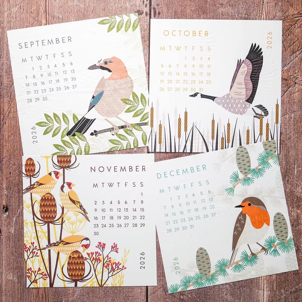 Bird Calendar Hand Embossed 2026 Bird Desk Calendar (With Stand or Without Stand) homeware shops bristol gift shops bristol Ash Leaf Printmaking