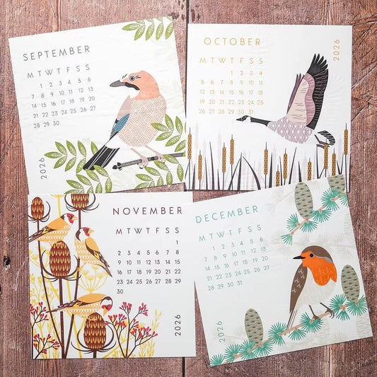 Bird Calendar Hand Embossed 2026 Bird Desk Calendar (With Stand or Without Stand) homeware shops bristol gift shops bristol Ash Leaf Printmaking