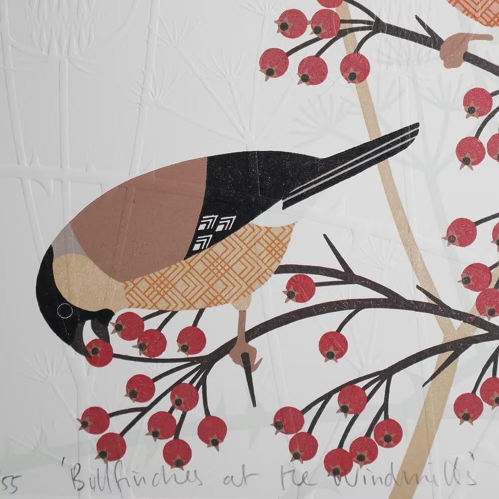 Bird Linocut 'Bullfinch' Reduction Lino Print homeware shops bristol gift shops bristol Ash Leaf Printmaking