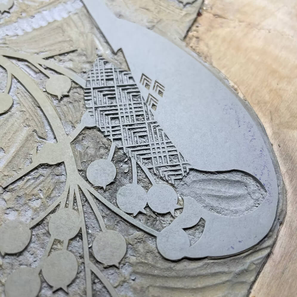 Bird Linocut 'Bullfinch' Reduction Lino Print homeware shops bristol gift shops bristol Ash Leaf Printmaking